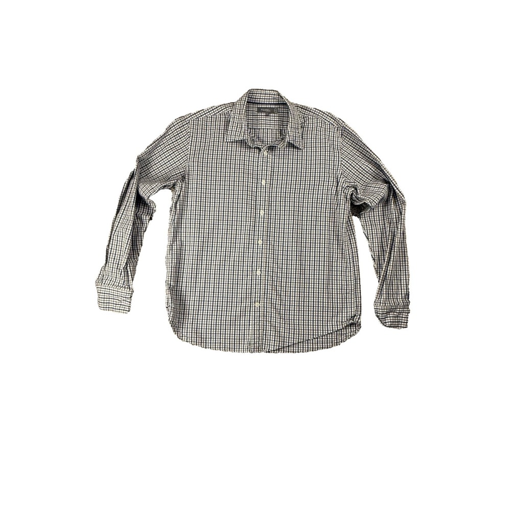 Fossil Mens Classic Fit Plaid Button Down Shirt Blue White Gray Size Large